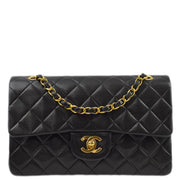 Chanel 1994-1996 Black Lambskin Small Classic Double Flap Shoulder Bag