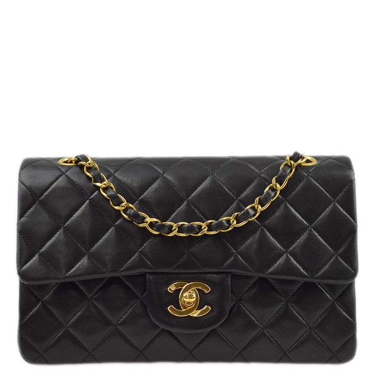 Chanel 1994-1996 Black Lambskin Small Classic Double Flap Shoulder Bag