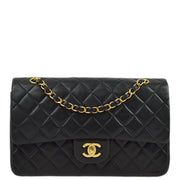 Chanel 1997-1999 Black Lambskin Medium Classic Double Flap Shoulder Bag