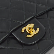 Chanel 1997-1999 Black Lambskin Medium Classic Double Flap Shoulder Bag