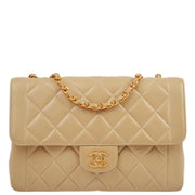 Chanel 1996-1997 Beige Lambskin Double Chain Classic Flap Shoulder Bag