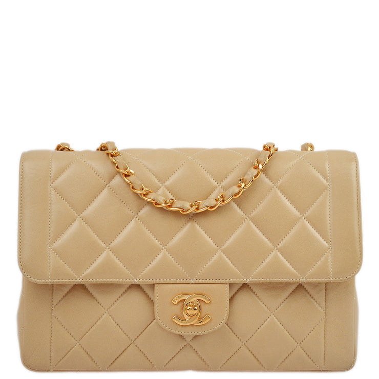 Chanel 1996-1997 Beige Lambskin Double Chain Classic Flap Shoulder Bag