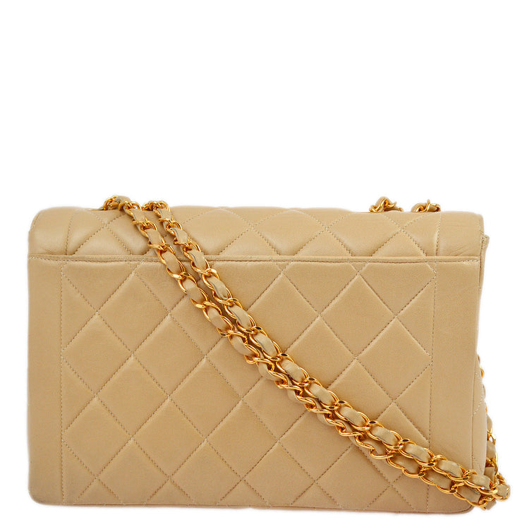 Chanel 1996-1997 Beige Lambskin Double Chain Classic Flap Shoulder Bag