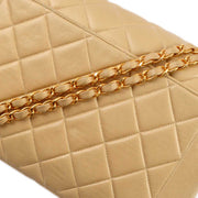 Chanel 1996-1997 Beige Lambskin Double Chain Classic Flap Shoulder Bag