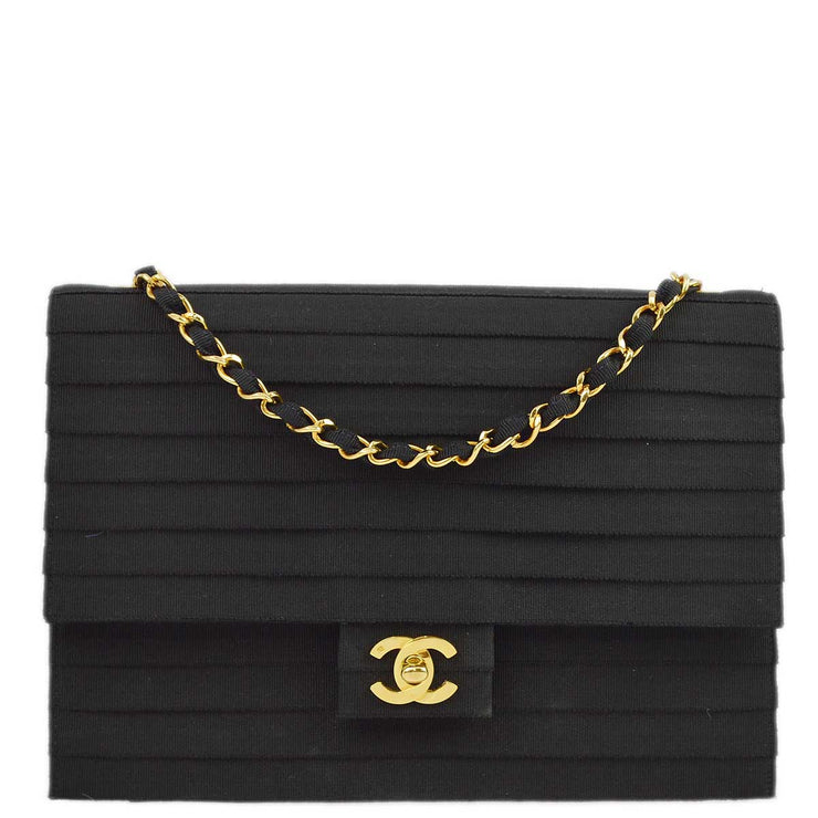 Chanel 1989-1991 Black Canvas Flap Chain Shoulder Bag