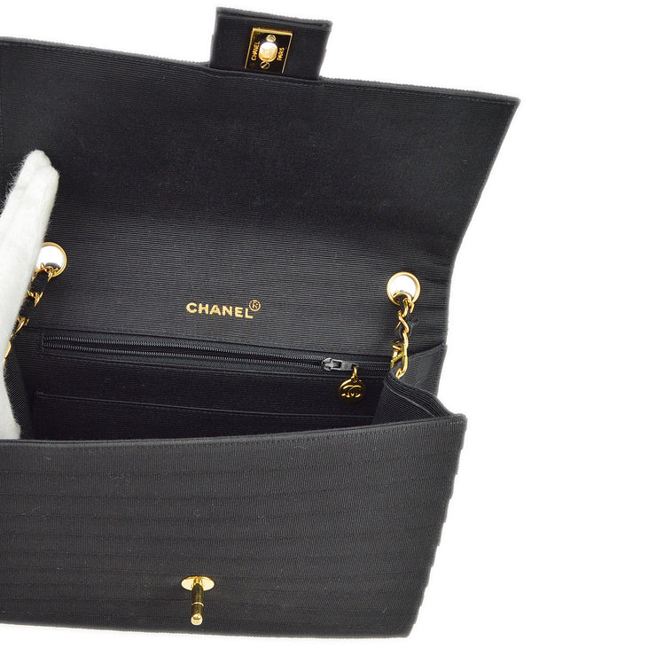 Chanel 1989-1991 Black Canvas Flap Chain Shoulder Bag