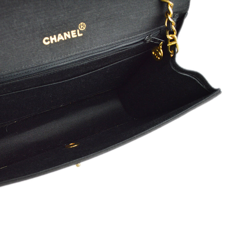 Chanel 1989-1991 Black Canvas Flap Chain Shoulder Bag