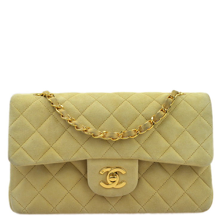 Chanel 1991-1994 Beige Suede Small Classic Double Flap Shoulder Bag