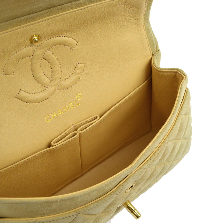 Chanel 1991-1994 Beige Suede Small Classic Double Flap Shoulder Bag