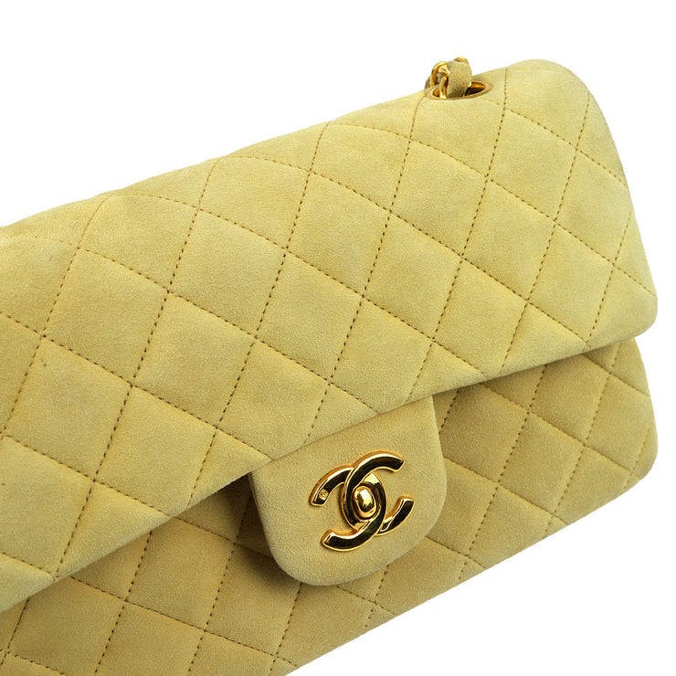 Chanel 1991-1994 Beige Suede Small Classic Double Flap Shoulder Bag