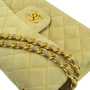 Chanel 1991-1994 Beige Suede Small Classic Double Flap Shoulder Bag