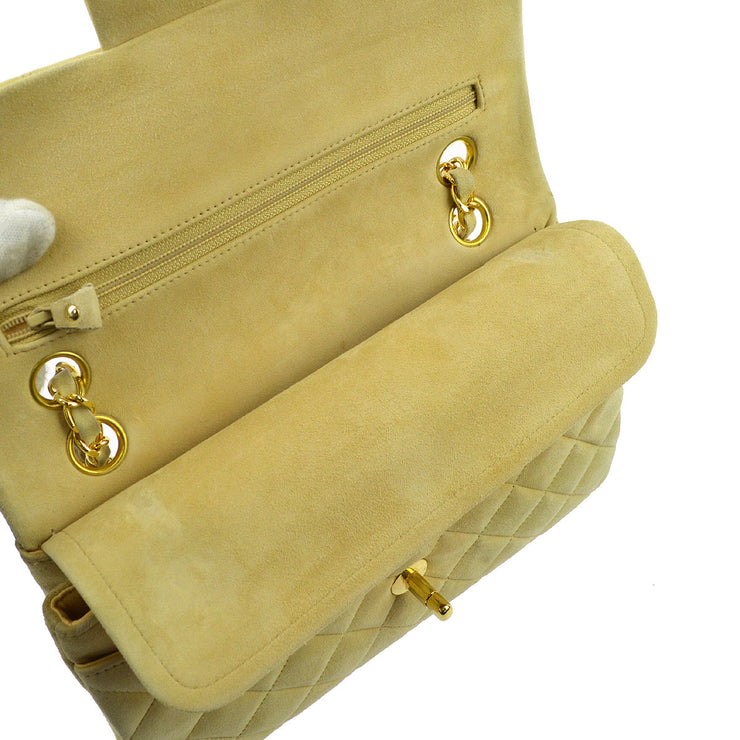 Chanel 1991-1994 Beige Suede Small Classic Double Flap Shoulder Bag