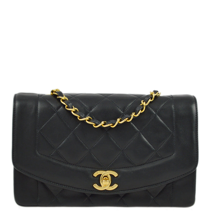 Chanel 1994-1996 Black Lambskin Small Diana Shoulder Bag