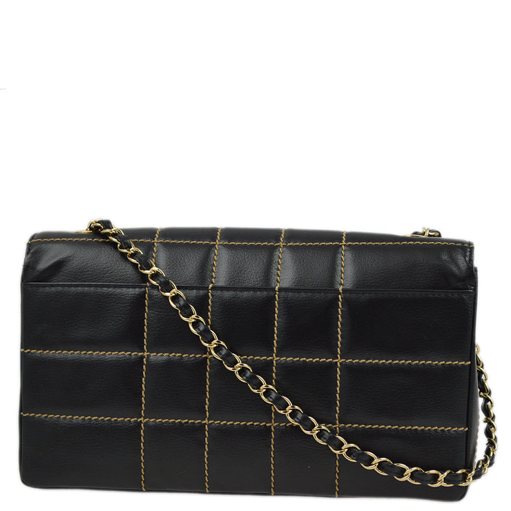 Chanel Black Calfskin Wild Stitch Choco Bar Single Flap Shoulder Bag
