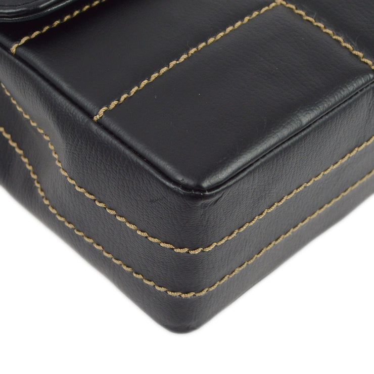Chanel Black Calfskin Wild Stitch Choco Bar Single Flap Shoulder Bag