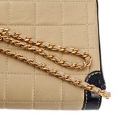 Chanel Beige Black Lambskin East West Choco Bar Chain Shoulder Bag