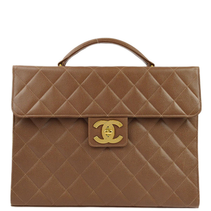 Chanel 1994-1996 Brown Caviar Briefcase Business Handbag