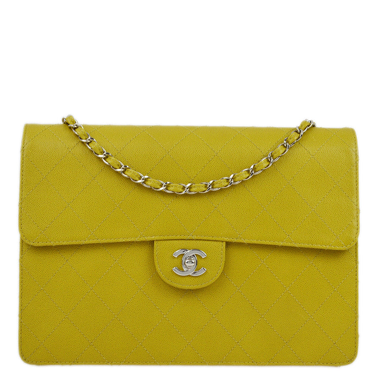 Chanel 1997-1999 Yellow Green Caviar Single Flap Shoulder Bag