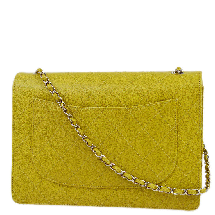 Chanel 1997-1999 Yellow Green Caviar Single Flap Shoulder Bag