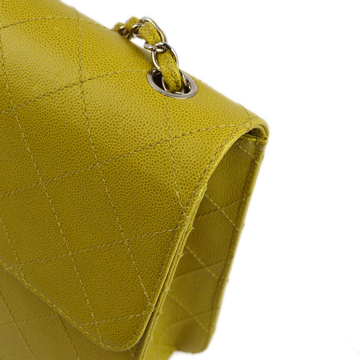 Chanel 1997-1999 Yellow Green Caviar Single Flap Shoulder Bag