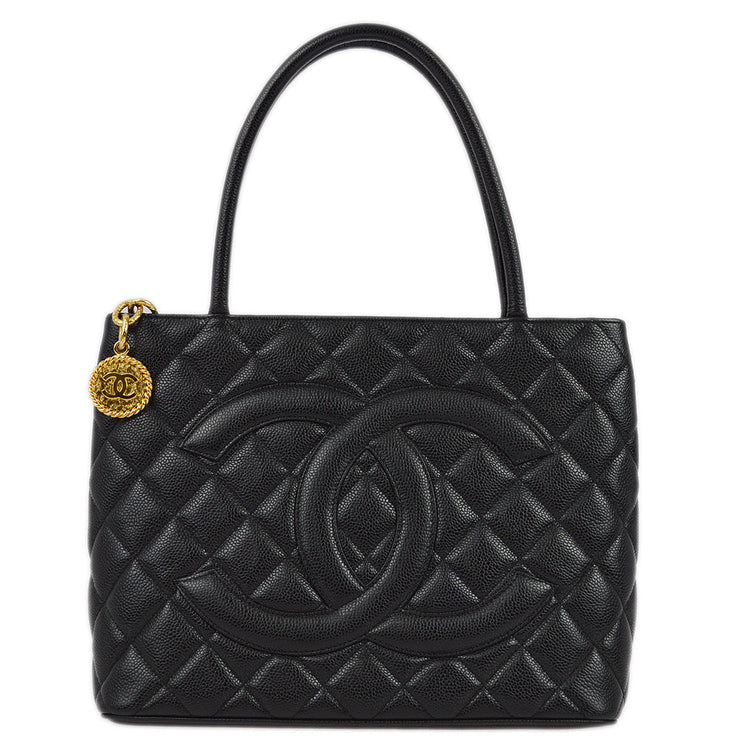 Chanel 2003-2004 Black Caviar Medallion Tote Handbag