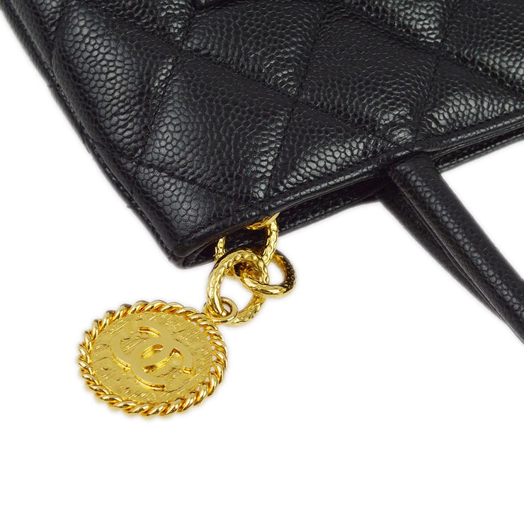 Chanel 2003-2004 Black Caviar Medallion Tote Handbag