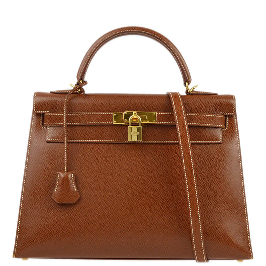 Hermes 2003 Noisette Veau Grain Lisse Kelly 32 Sellier Handbag