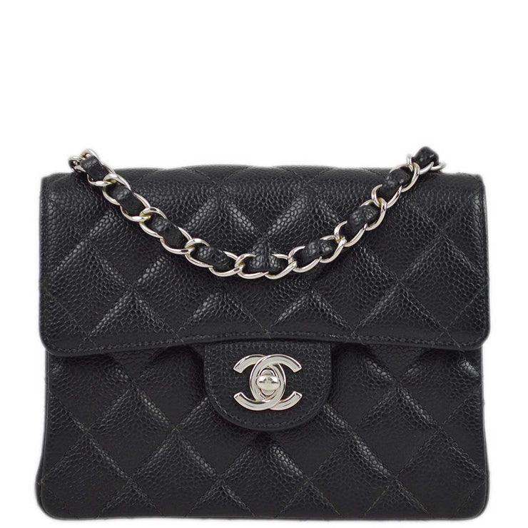 Chanel 2004-2005 Black Caviar Mini Classic Square Flap Shoulder Bag 17