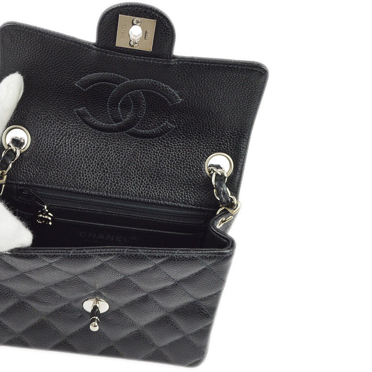 Chanel 2004-2005 Black Caviar Mini Classic Square Flap Shoulder Bag 17