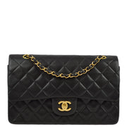 Chanel 1997-1999 Black Lambskin Medium Classic Double Flap Shoulder Bag