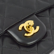 Chanel 1997-1999 Black Lambskin Medium Classic Double Flap Shoulder Bag