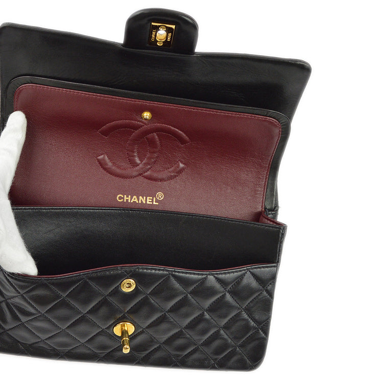 Chanel 1997-1999 Black Lambskin Medium Classic Double Flap Shoulder Bag