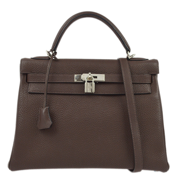 Hermes 2007 Chocolat Togo Kelly 32 Retourne 2way Shoulder Handbag