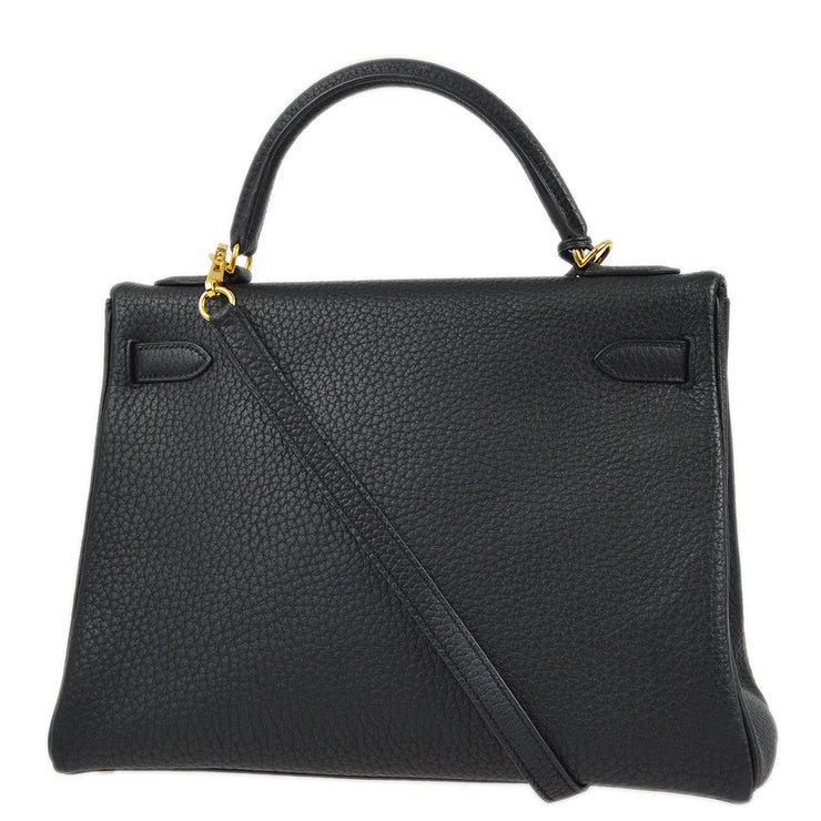 Hermes 2007 Black Fjord Kelly 32 Retourne 2way Shoulder Handbag