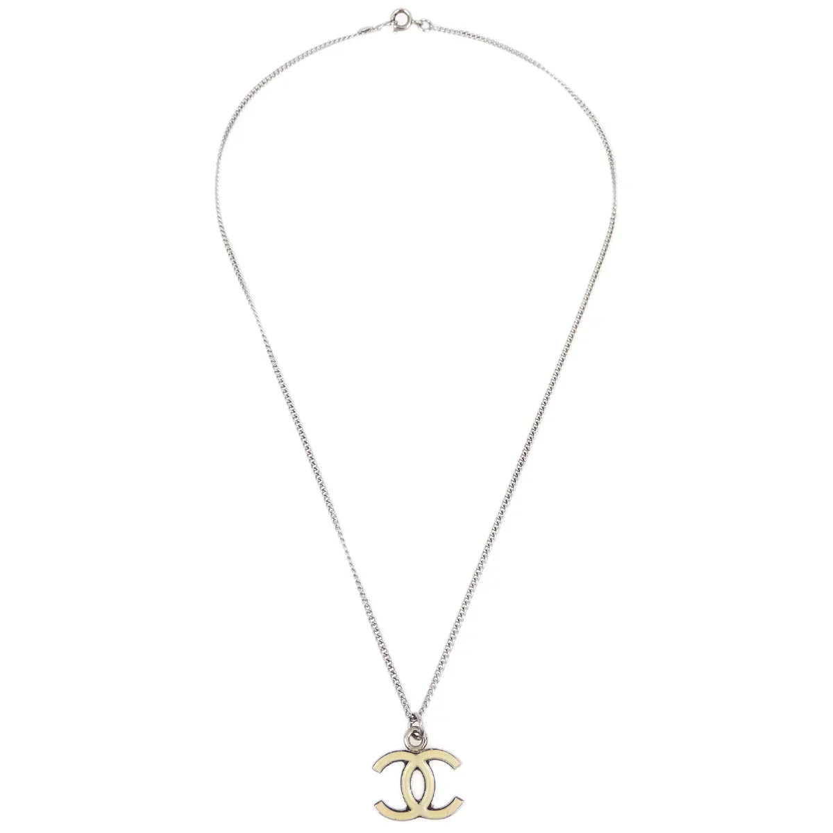 Chanel Chain Necklace Silver White 07V