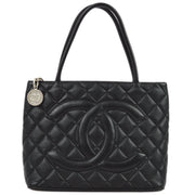 Chanel 2001-2003 Black Caviar Medallion Tote Handbag