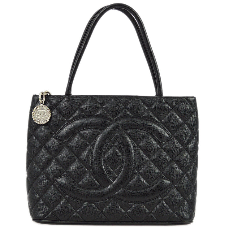 Chanel 2001-2003 Black Caviar Medallion Tote Handbag