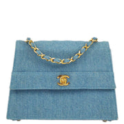 Chanel 1989-1991 Blue Denim Straight Flap Shoulder Bag