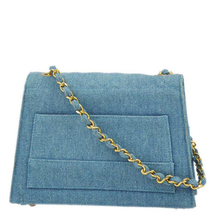 Chanel 1989-1991 Blue Denim Straight Flap Shoulder Bag