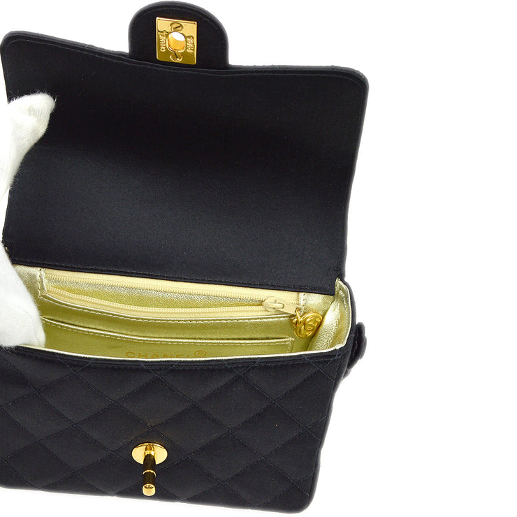 Chanel 1994-1996 Black Satin Mini Classic Square Flap Handbag