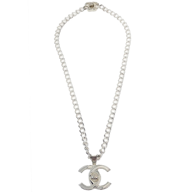 Chanel Turnlock Chain Pendant Necklace Silver 96A