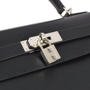 Hermes 2002 Black Black Box Calf Kelly 32 Sellier 2way Shoulder Handbag