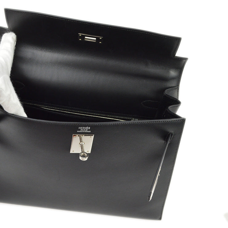 Hermes 2002 Black Black Box Calf Kelly 32 Sellier 2way Shoulder Handbag