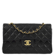 Chanel 2001-2003 Black Lambskin Small Classic Double Flap Shoulder Bag