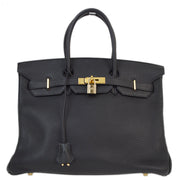 Hermes 2004 Black Taurillon Clemence Birkin 35 Handbag