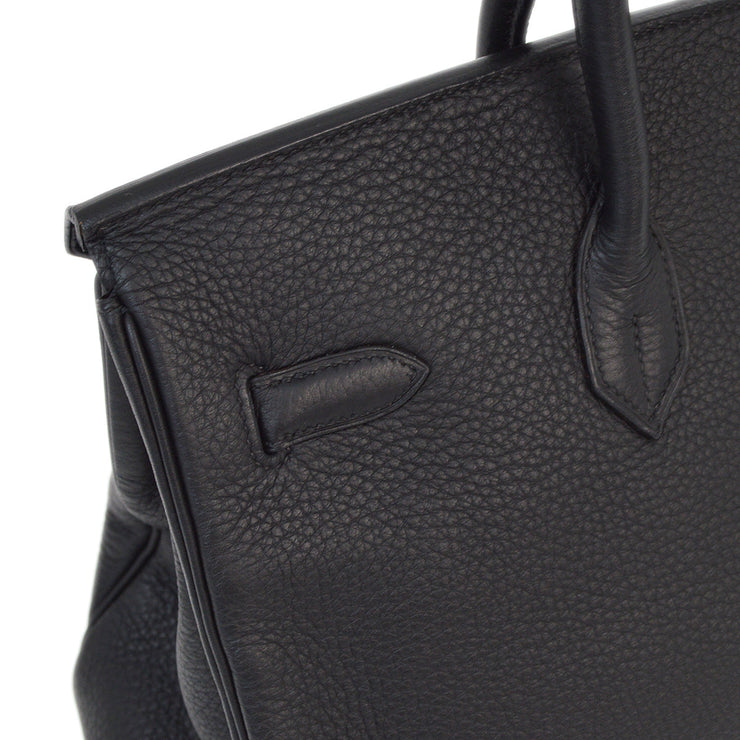 Hermes 2004 Black Taurillon Clemence Birkin 35 Handbag