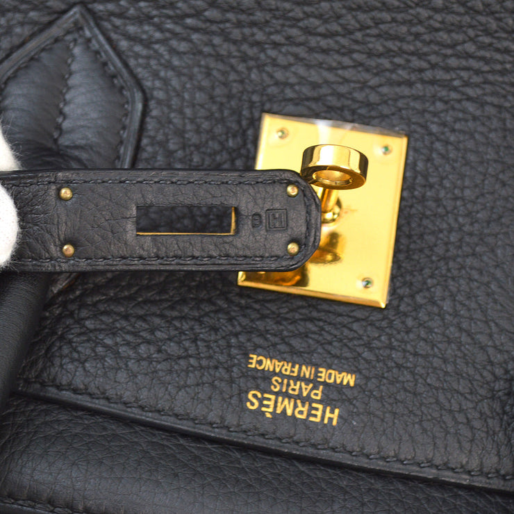 Hermes 2004 Black Taurillon Clemence Birkin 35 Handbag