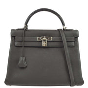 Hermes 2006 Graphite Taurillon Clemence Kelly 32 Retourne 2way Shoulder Handbag