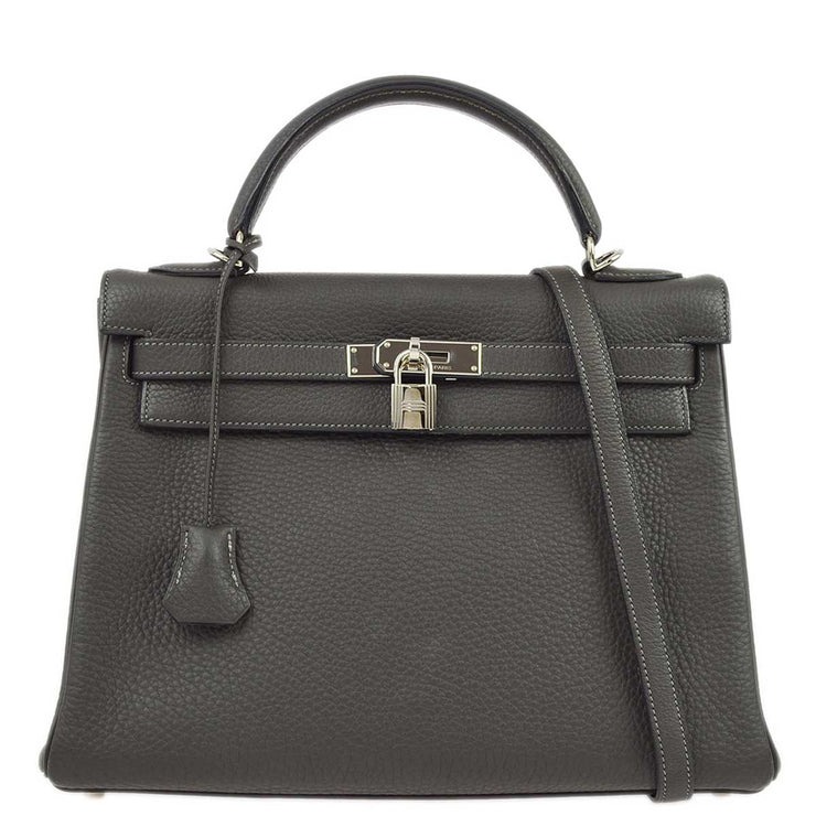 Hermes 2006 Graphite Taurillon Clemence Kelly 32 Retourne 2way Shoulder Handbag