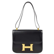 Hermes 1990 Black Box Calf Constance 23 Shoulder Bag